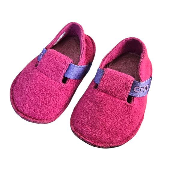 Crocs Toddler Felt Slip-On Shoes Pink Purple Comfort Casual Slippers Size 7 - Picture 1 of 8